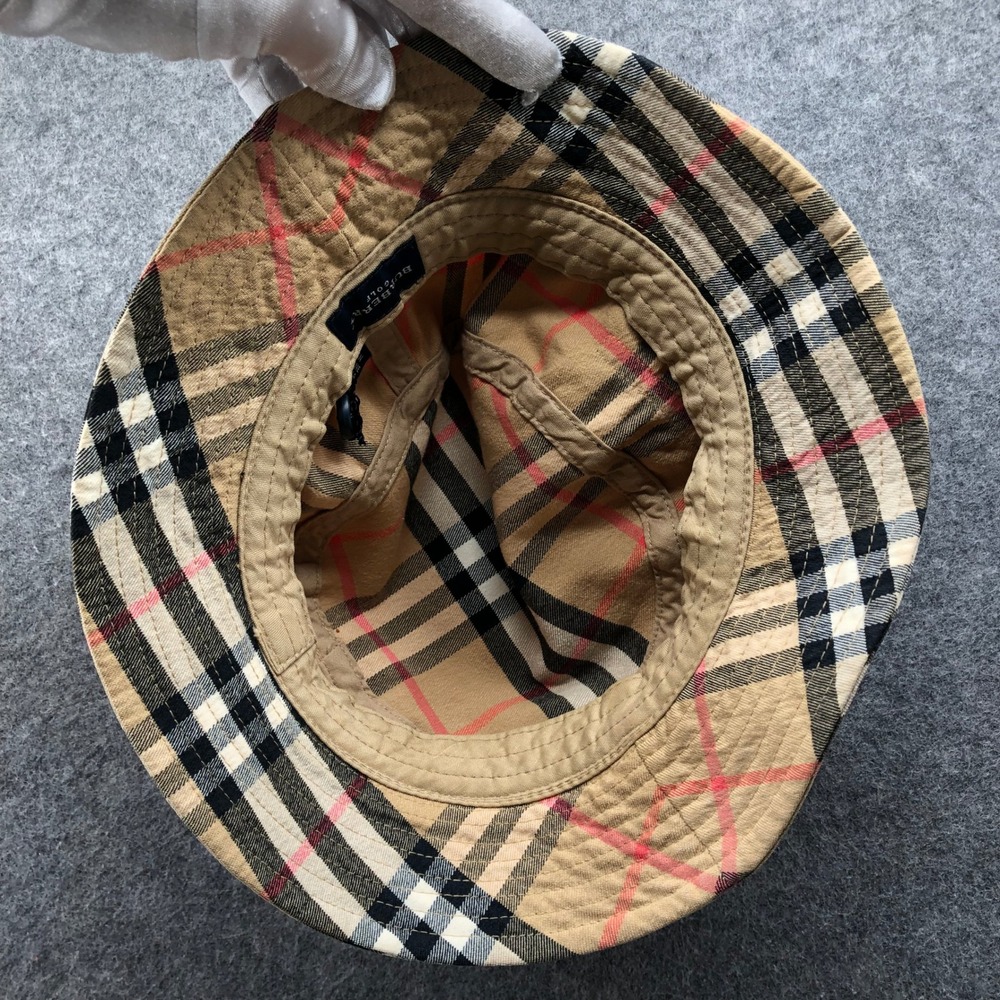 Vintage Y2K Burberry Golf Nova Check Bucket Hat Plaid Sun Cap Beige Size L/XL - Picture 7 of 11